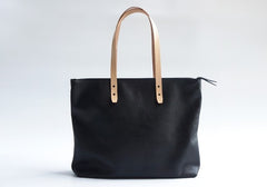 Handmade Black Leather Tote Purse Shoulder Bag Shopper Tote Bag for Women