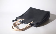 Handmade Black Leather Tote Purses Shoulder Bag Shopper Tote Bag for Women