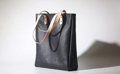 Handmade Black Leather Tote Purses Shoulder Bag Shopper Tote Bag for Women