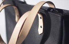 Handmade Black Leather Tote Purses Shoulder Bag Shopper Tote Bag for Women