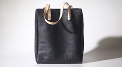 Handmade Black Leather Tote Purses Shoulder Bag Shopper Tote Bag for Women