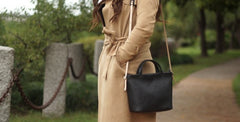 Handmade Black Leather Womens Handbag Fashion Shoulder Bag for Women