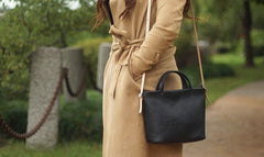 Handmade Black Leather Womens Handbag Fashion Shoulder Bag for Women