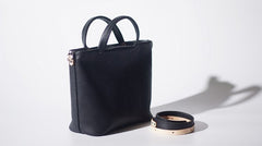 Handmade Black Leather Womens Handbag Fashion Shoulder Bag for Women