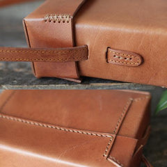 Small Square Crossbody Bag Brown Leather Satchel Purse - Annie Jewel
