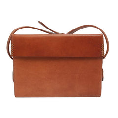 Small Square Crossbody Bag Brown Leather Satchel Purse - Annie Jewel