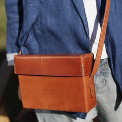 Small Square Crossbody Bag Brown Leather Satchel Purse - Annie Jewel