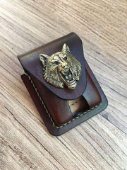 Handmade Brown Leather Mens Classic Zippo Lighter Case Zippo Lighter Pouch with Belt Loop For Men