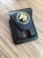 Handmade Coffee Wolf Leather Mens Armor Zippo Lighter Case Zippo Lighter Holder with Belt Loop for Men