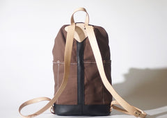 Handmade Canvas Mens Leather Bucket Backpack Travel Backpack Hiking Backpack for Men