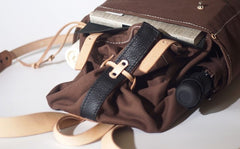 Handmade Canvas Mens Leather Bucket Backpack Travel Backpack Hiking Backpack for Men