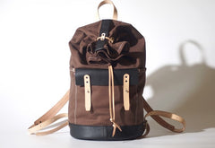 Handmade Canvas Mens Leather Bucket Backpack Travel Backpack Hiking Backpack for Men