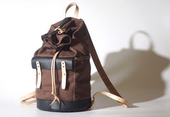 Handmade Canvas Mens Leather Bucket Backpack Travel Backpack Hiking Backpack for Men