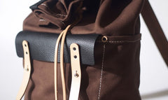 Handmade Canvas Mens Leather Bucket Backpack Travel Backpack Hiking Backpack for Men