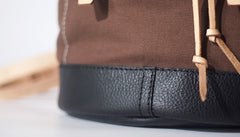 Handmade Canvas Mens Leather Bucket Backpack Travel Backpack Hiking Backpack for Men