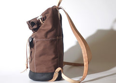 Handmade Canvas Mens Leather Bucket Backpack Travel Backpack Hiking Backpack for Men