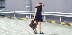 Handmade Coffee Canvas Leather Womens Tote Purse Handbag Tote Shopper Bag for Women