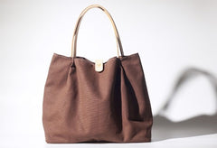 Handmade Coffee Canvas Leather Womens Tote Purse Handbag Tote Shopper Bag for Women