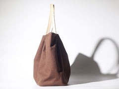 Handmade Coffee Canvas Leather Womens Tote Purse Handbag Tote Shopper Bag for Women