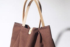 Handmade Coffee Canvas Leather Womens Tote Purse Handbag Tote Shopper Bag for Women