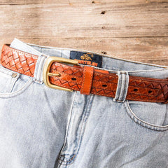 Handmade Cool Braided Leather Mens Belt Leather Belt for Men
