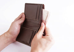 Handmade Cool Leather Mens Bifold Small Wallets billfold Wallet for Men