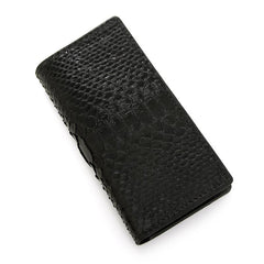 Handmade Cool Mens Black Snake Skin Long Wallet Yellow Slim Bifold Long Wallets For Men