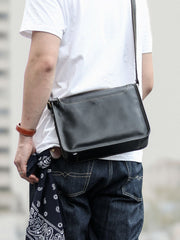 Handmade Dark Coffee Leather Mens 10 inches Courier Bag Brown Messenger Bags Dark Brown Postman Bags For Men