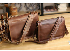 Handmade Dark Coffee Leather Mens 10 inches Courier Bag Brown Messenger Bags Dark Brown Postman Bags For Men
