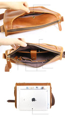 Handmade Dark Coffee Leather Mens 10 inches Courier Bag Brown Messenger Bags Dark Brown Postman Bags For Men