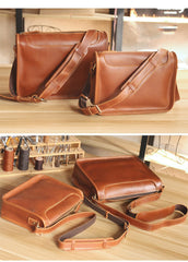 Handmade Dark Coffee Leather Mens 10 inches Courier Bag Brown Messenger Bags Dark Brown Postman Bags For Men