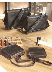 Handmade Dark Coffee Leather Mens 10 inches Courier Bag Brown Messenger Bags Dark Brown Postman Bags For Men