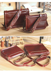 Handmade Dark Coffee Leather Mens 10 inches Courier Bag Brown Messenger Bags Dark Brown Postman Bags For Men