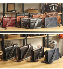 Handmade Dark Coffee Leather Mens 10 inches Courier Bag Brown Messenger Bags Dark Brown Postman Bags For Men