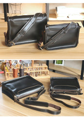 Handmade Dark Coffee Leather Mens 10 inches Courier Bag Brown Messenger Bags Dark Brown Postman Bags For Men