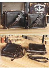 Handmade Dark Coffee Leather Mens 10 inches Courier Bag Brown Messenger Bags Dark Brown Postman Bags For Men