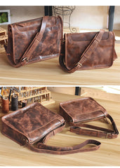 Handmade Dark Coffee Leather Mens 10 inches Courier Bag Brown Messenger Bags Dark Brown Postman Bags For Men