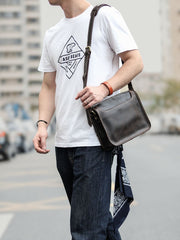 Handmade Dark Coffee Leather Mens 10 inches Courier Bag Brown Messenger Bags Dark Brown Postman Bags For Men
