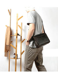 Handmade Dark Coffee Leather Mens 10 inches Courier Bag Brown Messenger Bags Dark Brown Postman Bags For Men