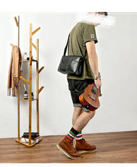 Handmade Dark Coffee Leather Mens 10 inches Courier Bag Brown Messenger Bags Dark Brown Postman Bags For Men