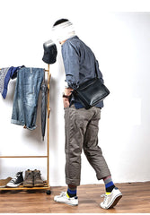 Handmade Dark Coffee Leather Mens 10 inches Courier Bag Brown Messenger Bags Dark Brown Postman Bags For Men