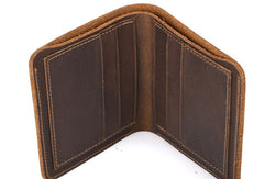 Handmade Genuine Leather Brown Mens Wallet Cool billfold Slim Bifold Wallet for Mens
