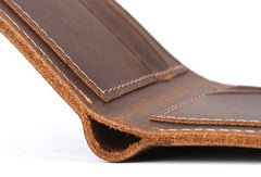 Handmade Genuine Leather Brown Mens Wallet Cool billfold Slim Bifold Wallet for Mens