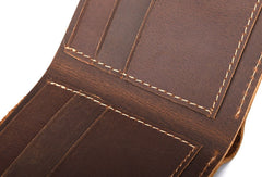 Handmade Genuine Leather Brown Mens Wallet Cool billfold Slim Bifold Wallet for Mens