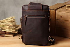 Handmade Genuine Leather Coffee Mens Cool Sling Pack Bag Crossbody Bag Chest Bag for men