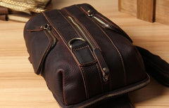 Handmade Genuine Leather Coffee Mens Cool Sling Pack Bag Crossbody Bag Chest Bag for men