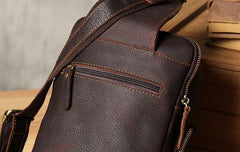 Handmade Genuine Leather Coffee Mens Cool Sling Pack Bag Crossbody Bag Chest Bag for men