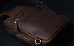 Handmade Genuine Leather Coffee Mens Cool Sling Pack Bag Crossbody Bag Chest Bag for men