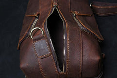 Handmade Genuine Leather Coffee Mens Cool Sling Pack Bag Crossbody Bag Chest Bag for men