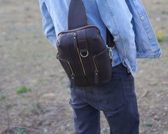Handmade Genuine Leather Coffee Mens Cool Sling Pack Bag Crossbody Bag Chest Bag for men